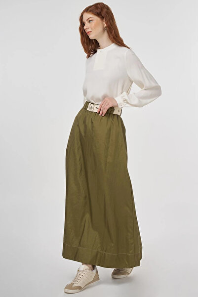 KYR Shiny Textured A-Line Skirt Khaki