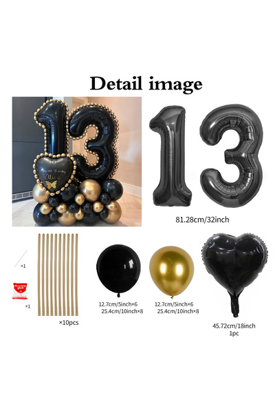 Choice Other 13 Black Digital Column Balloon Set with Heart-Shaped Aluminum F...