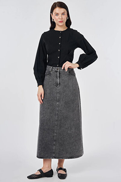 KYR Washable High Waist Denim Skirt Anthracite