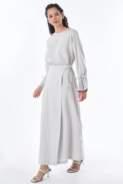 KYR High Waist Linen Wrap Skirt Light Gray