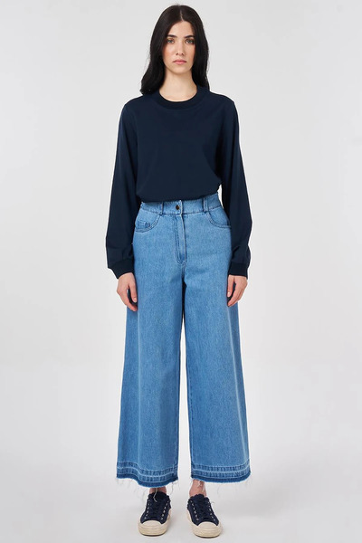 KYR Washable Elastic Waist Denim Trousers Blue