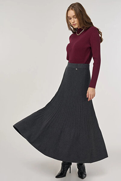 Kayra High Waist Viscose Knit Skirt Gray