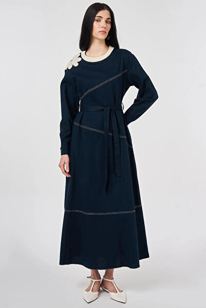 Kayra 100% Cotton Piece Stitched Dress Navy Blue