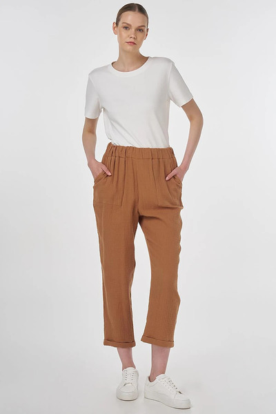 Kayra Carrot Cut Muslin Trousers Tobacco