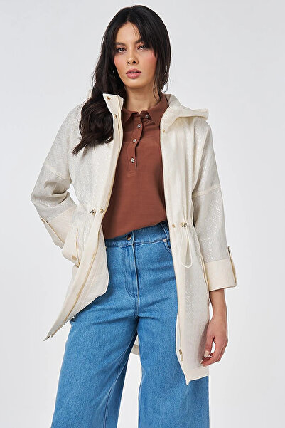 Kayra Jacquard Short Trench Coat Cream