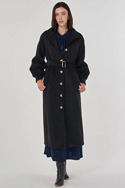 Kayra Stand Collar Stamp Coat Black