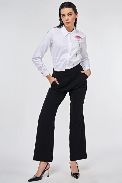 Kayra Dart Detailed Fabric Trousers Black