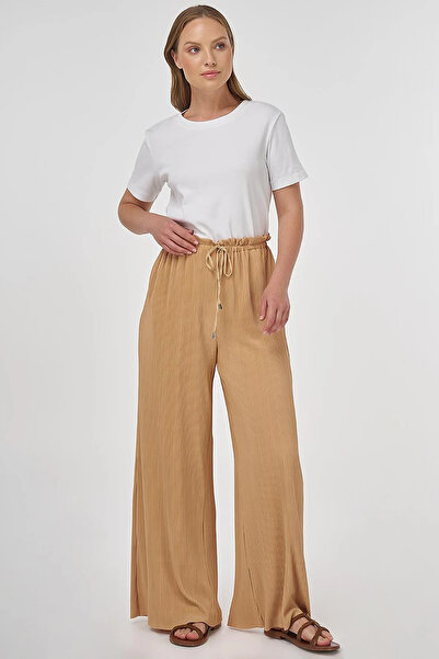 Kayra Lace-Up Relaxed Fit Trousers Beige
