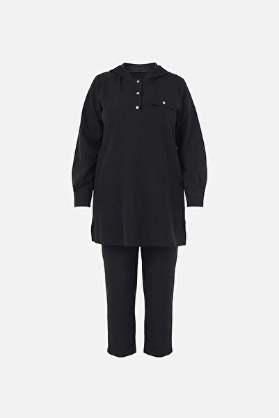 Kayra Casual Cut Double Suit with Flap Pockets Black