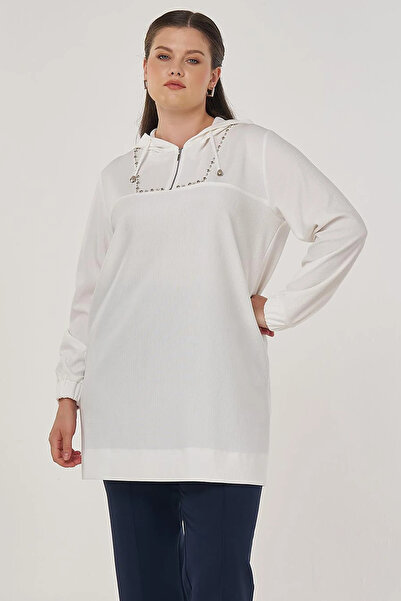 Kayra Trok Printed Hooded Sweatshirt Optical White