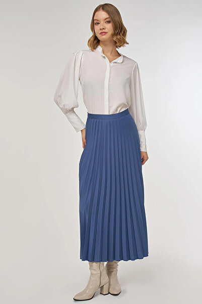 Kayra Pleated Satin Skirt Indigo