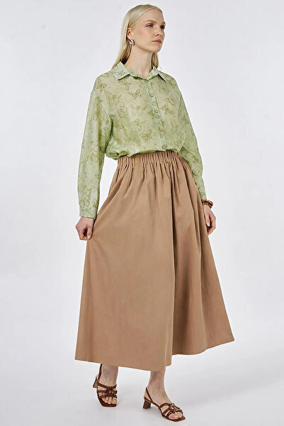 Kayra Bell Skirt with Pocket Detail Light Brown