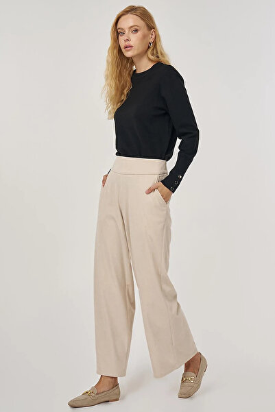 Kayra Velvet Trousers with Pocket Detail Stone