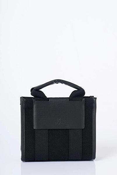 Kayra Denim Bag with Leather Detail and Strap Gray