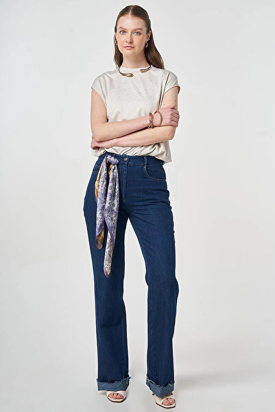 Kayra Pantaloni drepti din denim bleumarin