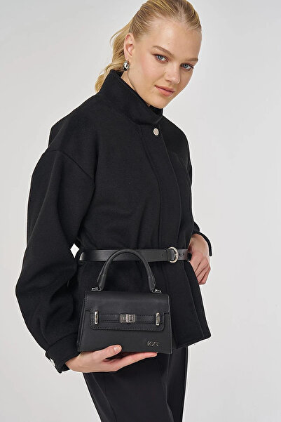 KYR Mock Neck Short Cashmere Coat Black