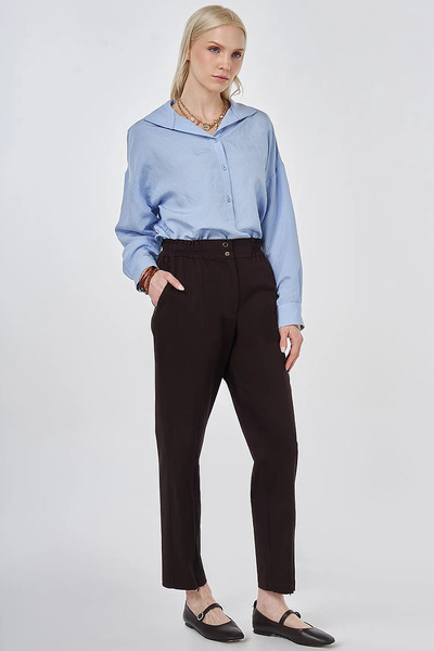 Kayra Zippered Legged Carrot Pants Dark Brown