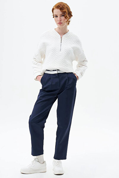 KYR Logo and Pleated Detail Carrot Trousers Dark Navy Blue