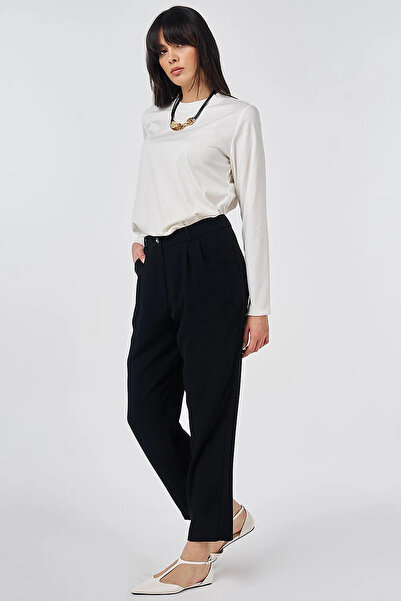 Kayra Double Pleated Crepe Trousers Black