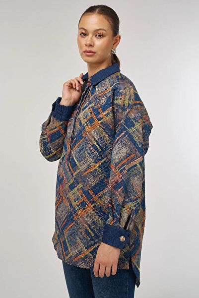 KYR Denim Garnished Patterned Tunic Pumpkin