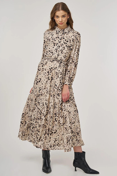 Kayra Rochie plisată cu model leopard cremă