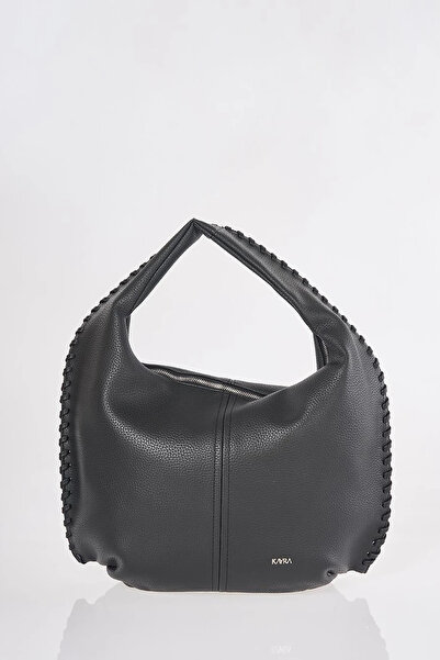 Kayra Knitted Detailed Hobo Bag Black