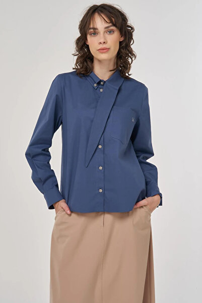 KYR Collar Detailed Cotton Blouse Indigo