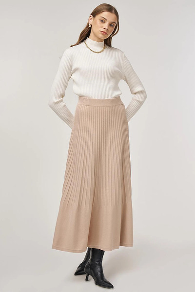 Kayra High Waist Viscose Knit Skirt Cream