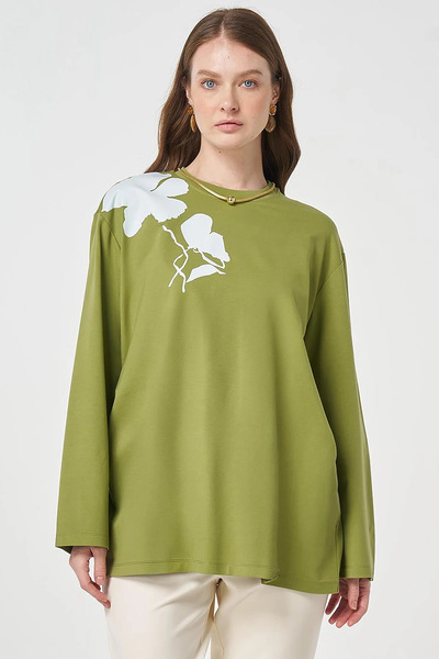KYR Printed Detailed Knitted Sweatshirt Matcha Green