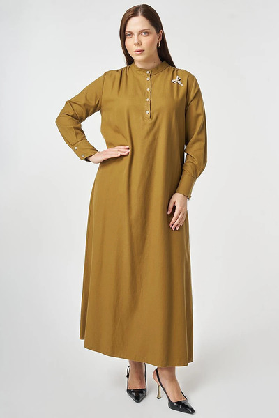 Kayra Hakim Yaka Lyocell Cotton Dress Dark Olive