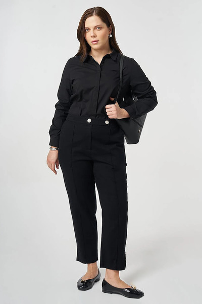 Kayra Double Button Gabardine Trousers Black
