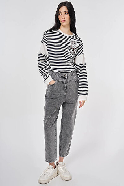 Kayra Pantaloni din denim cu garnitură din material textil, spălare super sto...