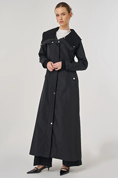 Kayra Wide Collar Overcoat Black
