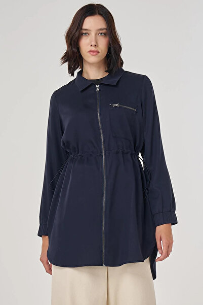 Kayra 100% Lyocell Waist Drawstring Tunic Navy Blue