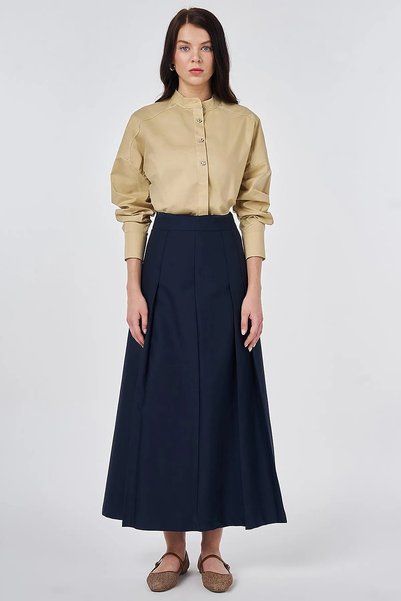 Kayra High Waist Pleated Skirt Dark Navy