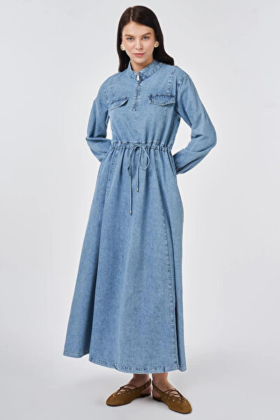 Kayra Denim Dress with Pocket Flap, Towel Wash