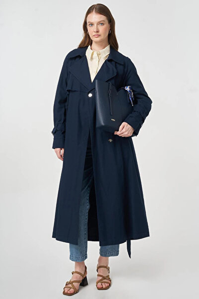 KYR Belted and Epaulet Detailed Trench Coat Dark Navy Blue
