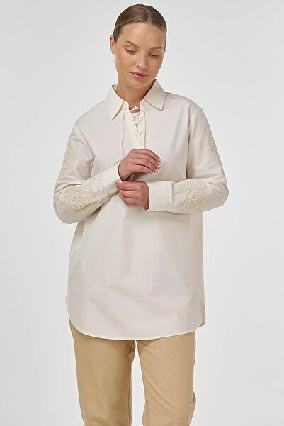 Kayra 100% Cotton Tunic with Embroidery Detail Ecru