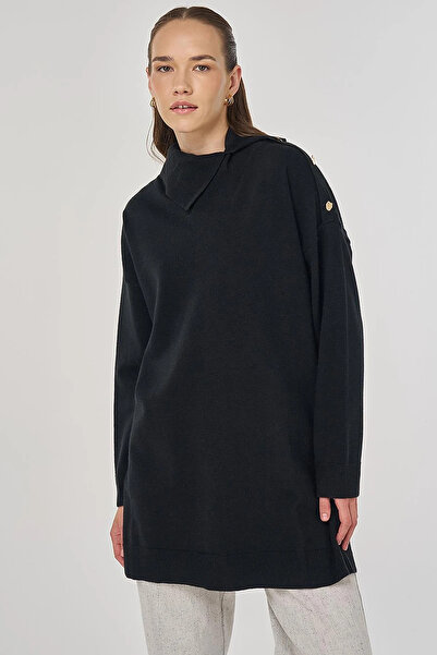 Kayra Button Detailed Knitwear Tunic Black