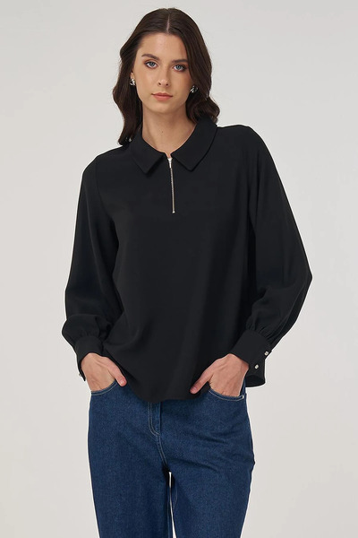 Kayra Polo Neck Blouse Black