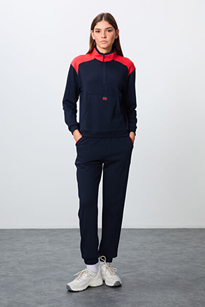TOMMY LIFE Indigo Compact Cotton Thick Smooth Textured D Mock Neck O Oversize...