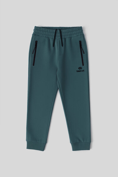 TOMMY LIFE Forest Green Zippered Standard Fit Boys' Tracksuit Bottom - 64042