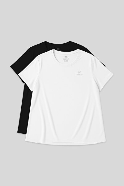TOMMY LIFE Rahat Form 2-Pack Black-White Plus Size Women's T-Shirt-97308