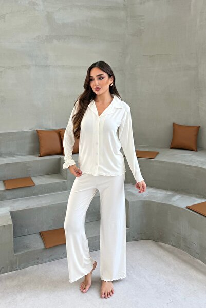 MJAMASS Ecru Modal Front Buttoned Pajama Set