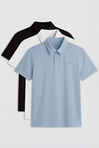 TOMMY LIFE Standart Fit Basic Polo Yaka 3lü Paket Siyah-Beyaz-Buz Mavi Erkek ...