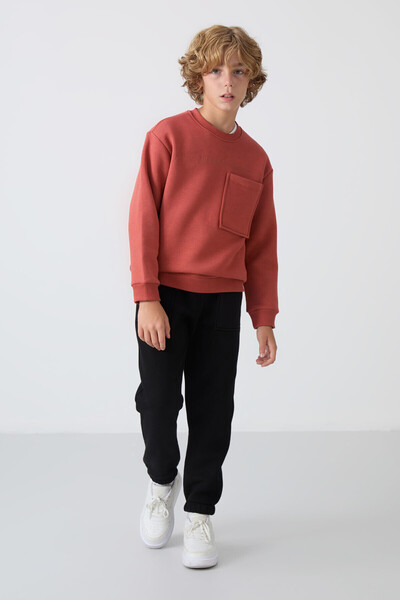 TOMMY LIFE Brick-Black Cotton Thick Fleece Lined Standard Fit Printed Boys' T...