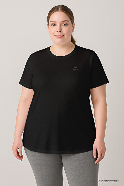 TOMMY LIFE Black Printed Comfortable Fit Plus Size Women's T-Shirt - 97308