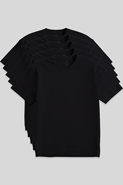 TOMMY LIFE Basic O-Neck Large Size 5-Pack Black Men's T-Shirt 88072