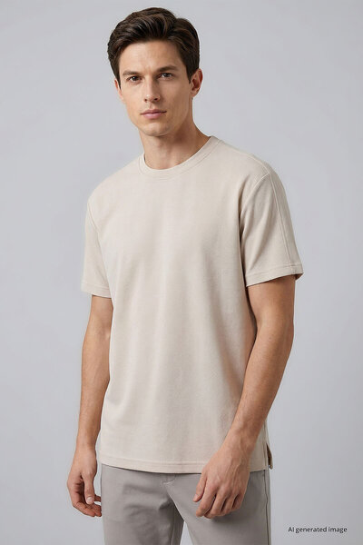 TOMMY LIFE Tricou pentru bărbați, bej, cu formă confortabilă, elastic și resp...