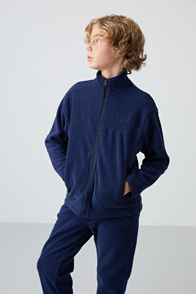 TOMMY LIFE Navy Blue Thick Soft Textured Standard Fit Embroidered Fleece Boys...